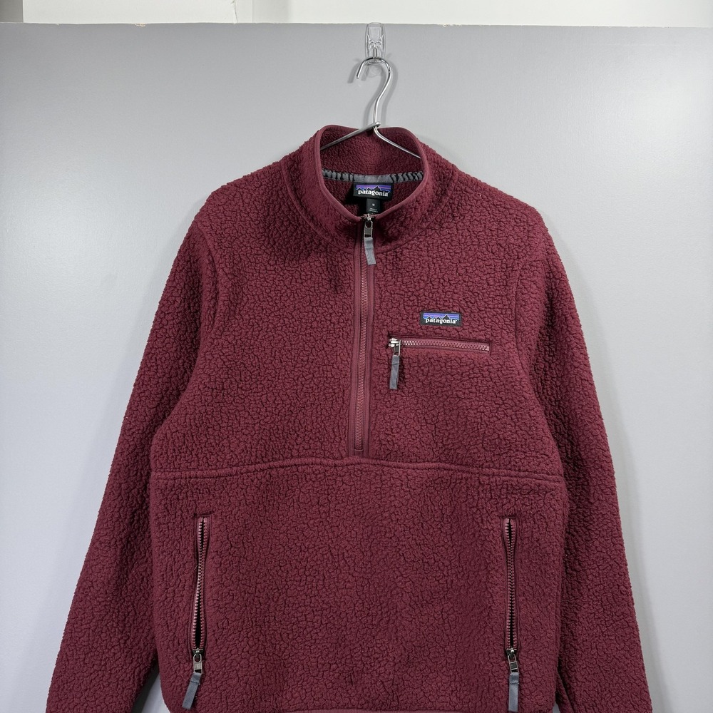Patagonia Fleece Jacket Womens Medium Red 1/4 Zip Pullover Cozy Sherpa Winter